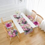 - RunnerYuvPofiSet28-Renkli-Gul-Tasarimli-4-Yuvarlak-Pofidik-Sandalye-Minderi-ve-1-Runner-Seti - Realhomes  Renkli Gül Tasarımlı 4 Yuvarlak Pofuduk Sandalye Minderi ve 1 Runner Seti Realhomes