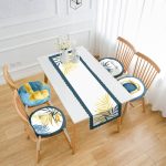 Renkli Egzotik Yaprak Tasarımlı 4 Yuvarlak Pofuduk Sandalye Minderi ve 1 Runner Seti Realhomes