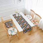 Rengarenk Çiçek Tasarımlı 4 Yuvarlak Pofuduk Sandalye Minderi ve 1 Runner Seti Realhomes