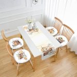 Sonbahar Temalı Kabak Motifli 4 Yuvarlak Pofuduk Sandalye Minderi ve 1 Runner Seti Realhomes