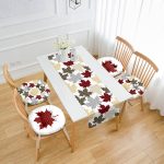 Ekose Yaprak Özel Tasarımlı 4 Yuvarlak Pofuduk Sandalye Minderi ve 1 Runner Seti Realhomes