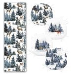 Kış Temalı Çam Ağacı Tasarımlı 4 Yuvarlak Pofuduk Sandalye Minderi ve 1 Runner Seti Realhomes