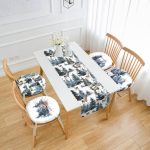 Kış Temalı Çam Ağacı Tasarımlı 4 Yuvarlak Pofuduk Sandalye Minderi ve 1 Runner Seti Realhomes