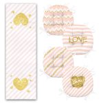 Pembe Çizgili Gold Detaylı Özel Tasarım 4 Yuvarlak Pofuduk Sandalye Minderi ve 1 Runner Seti Realhomes