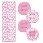 Özel Tasarım Pembe Kalpli Aşk Temalı 4 Yuvarlak Pofuduk Sandalye Minderi ve 1 Runner Seti Realhomes