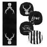 Siyah Zemin Mermer Desen Özel Tasarımlı 4 Yuvarlak Pofuduk Sandalye Minderi ve 1 Runner Seti Realhomes