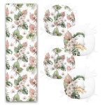 Kurumuş Tropik Yaprak Tasarımlı 4 Yuvarlak Pofuduk Sandalye Minderi ve 1 Runner Seti Realhomes