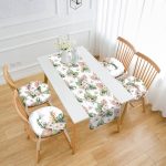 Kurumuş Tropik Yaprak Tasarımlı 4 Yuvarlak Pofuduk Sandalye Minderi ve 1 Runner Seti Realhomes