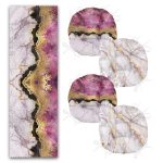 Mor Mermer Tasarımlı 4 Yuvarlak Pofuduk Sandalye Minderi ve 1 Runner Seti Realhomes