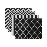 4'lü Siyah Beyaz Geometrik Çizimli Amerikan Servis Seti Realhomes