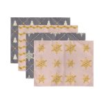 4'lü Pembe & Gri Zeminli Çam Ağacı & Kar Taneleri Tasarımlı Amerikan Servis Seti Realhomes