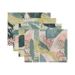 4'lü Renkli Zemin Üzerinde Onedraw Çizimli Modern Amerikan Servis Seti Realhomes