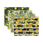 4'lü Siyah Çizgili Limon Tasarımlı Amerikan Servis Seti Realhomes