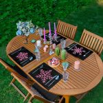 4'lü Siyah Zemin Pembe Kar Tanesi Tasarımlı Amerikan Servis Seti Realhomes