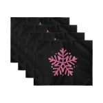 4'lü Siyah Zemin Pembe Kar Tanesi Tasarımlı Amerikan Servis Seti Realhomes