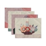 4'lü Renkli Zeminli Onedraw Çizimli Vazo Desenli Amerikan Servis Seti Realhomes