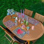 4'lü Siyah Beyaz Çizgili Kalp Motifli Amerikan Servis Seti Realhomes