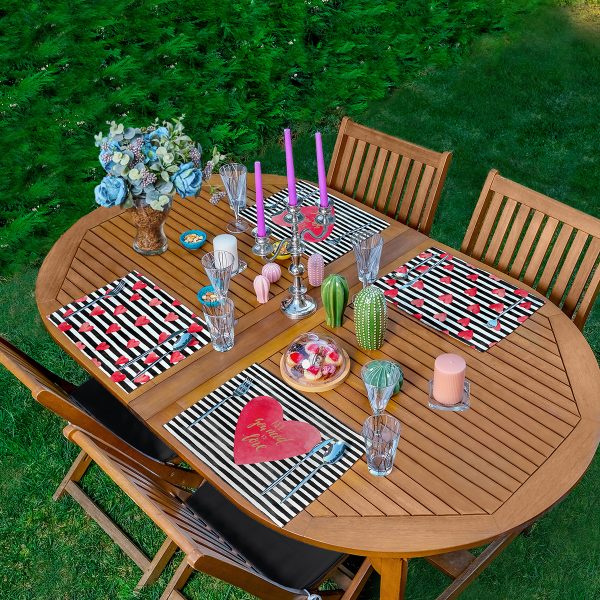 - Servis4lu-Set245-4lu-Siyah-Beyaz-Cizgili-Kalp-Motifli-Amerikan-Servis-Seti - Realhomes  4'lü Soyut Desenli Özel Tasarımlı Modern Amerikan Servis Seti Realhomes