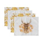 4'lü Kurumuş Sonbahar Yaprakları & Geyik Tasarımlı Amerikan Servis Seti Realhomes