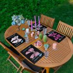 4'lü Siyah Zemin Pembe Kurdele Tasarımlı Amerikan Servis Seti Realhomes