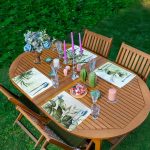 4'lü Beyaz Zemin Yeşil Tropik Yaprak Motifli Amerikan Servis Seti Realhomes