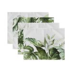 4'lü Beyaz Zemin Yeşil Tropik Yaprak Motifli Amerikan Servis Seti Realhomes