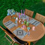 4'lü Siyah Beyaz Etnik Geometrik Çizimli Amerikan Servis Seti Realhomes