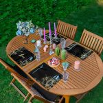 4'lü Siyah Zemin Gold Mermer Tasarımlı Amerikan Servis Seti Realhomes