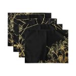 4'lü Siyah Zemin Gold Mermer Tasarımlı Amerikan Servis Seti Realhomes