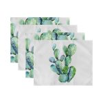 4'lü Beyaz Zemin Kaktüs Tasarımlı Amerikan Servis Seti Realhomes
