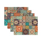 4'lü Etnik Kareli Mandala Tasarımlı Amerikan Servis Seti Realhomes