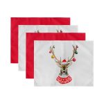 4'lü Yılbaşı Kırmızı & Geyik Tasarımlı Amerikan Servis Seti Realhomes