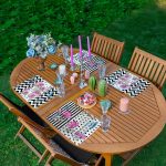 4'lü Siyah Beyaz Zemin Çiçek Tasarımlı Amerikan Servis Seti Realhomes