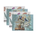 4'lü Renkli Tüy & Mavi Saka Kuşu Tasarımlı Amerikan Servis Seti Realhomes