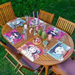 6'lı Mavi & Pembe Zeminli Japon Pop-Art Tasarımlı Amerikan Servis Seti Realhomes