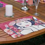 6'lı Mavi & Pembe Zeminli Japon Pop-Art Tasarımlı Amerikan Servis Seti Realhomes