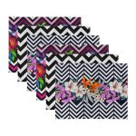 - Servis6li-Set154-Gorsel3 - Realhomes 6'lı Siyah Beyaz Zemin Üzerinde Gül Tasarımlı Amerikan Servis Seti Realhomes