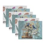 6'lı Renkli Tüy & Kuş Motifli Amerikan Servis Seti Realhomes