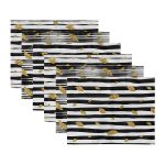 6'lı Siyah Beyaz Çizgili Gold Yaprak Taneleri Amerikan Servis Seti Realhomes