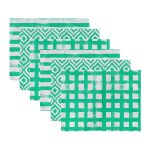 6'lı Yeşil Geometrik Çizimli Özel Tasarım Amerikan Servis Seti Realhomes