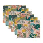 6'lı Pastel Renkli Tropik Yaprak Tasarımlı Amerikan Servis Seti Realhomes