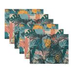 - Servis6li-Set229-Gorsel3 - Realhomes  6'lı Renkli Tropik Yaprak Motifli Amerikan Servis Seti Realhomes