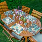 6'lı Turkuaz Tropik Yaprak Motifli Amerikan Servis Seti Realhomes