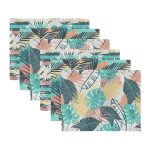 6'lı Turkuaz Tropik Yaprak Motifli Amerikan Servis Seti Realhomes