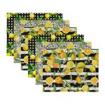 6'lı Siyah Beyaz Geometrik Çizimli Limon Temalı Amerikan Servis Seti Realhomes