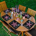 6'lı Siyah Zemin Pembe Kar Taneleri Özel Tasarım Amerikan Servis Seti Realhomes