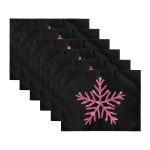 6'lı Siyah Zemin Pembe Kar Taneleri Özel Tasarım Amerikan Servis Seti Realhomes