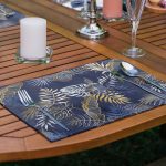 6'lı Lacivert Altın Varaklı Yaprak Tasarımlı Amerikan Servis Seti Realhomes