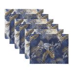 6'lı Lacivert Altın Varaklı Yaprak Tasarımlı Amerikan Servis Seti Realhomes