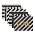 6'lı Siyah Beyaz Çizgili Gold Detaylı Love Temalı Amerikan Servis Seti Realhomes